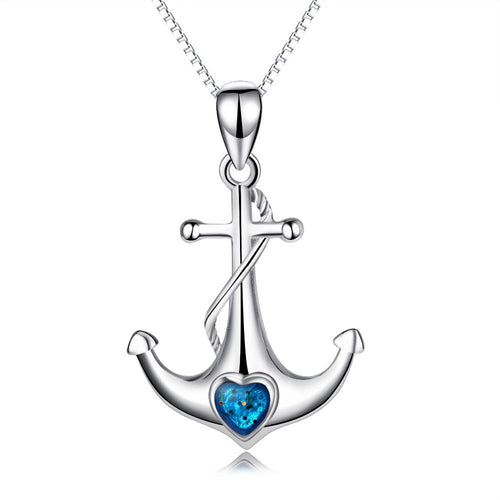 NEW ARRIVAL YAFEINI 925 Sterling Silver Blue Heart Anchor Pendant Necklaces Women Fashion Jewelry Engagement Fashion Brand Gift-JewelryKorner