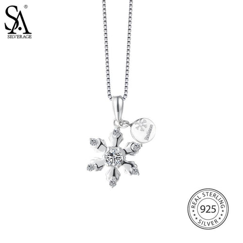 SA SILVERAGE Solid 925 Sterling Silver Snowflake Necklaces Pendants For Women Fine Jewelry US Domestic Sale-JewelryKorner