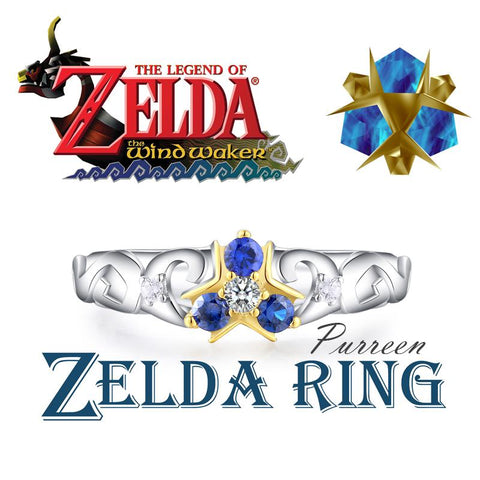 The Legend of Zelda Fans Natural Colored Gems Wind Waker Inspired Zora Engagement Ring Breath of the Wild in BOX Gifts-JewelryKorner