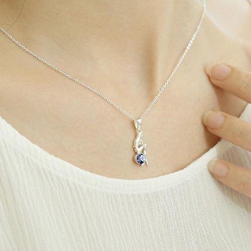 US Domestic Sale 925 Sterling Silver Mermaid Necklaces & Pendants For Women Blue Color Rhinestones Pendant Necklace-JewelryKorner