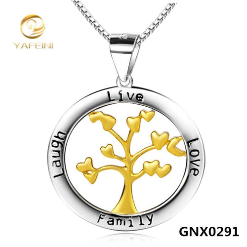 Wholesale 925 Sterling Silver Family Tree Necklace Engraved Jewelry Gold Tree of Life Pendant Chain Necklace For Women GNX0291-JewelryKorner