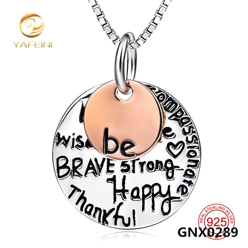 Wholesale NEW 925 Sterling Silver Inspiring Message Necklace Fine Jewelry Two Tone Engraved Pendants Necklaces For Women GNX0289-JewelryKorner