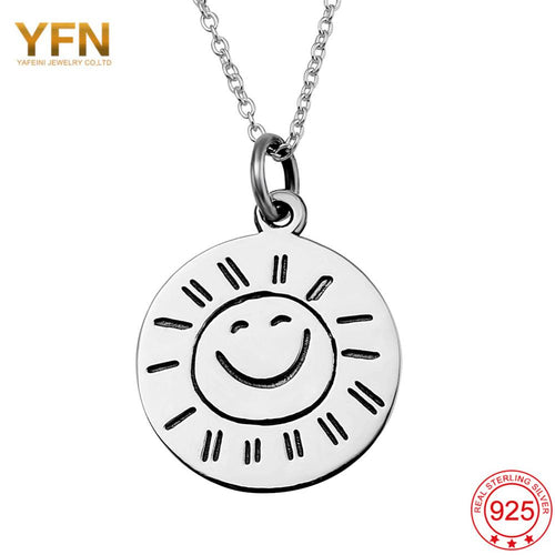 Women Jewelry 925 Sterling Silver Smile Sunshine Pendants Necklaces Engraved Jewelry Love Necklace Double Side 18inches GNX2058-JewelryKorner