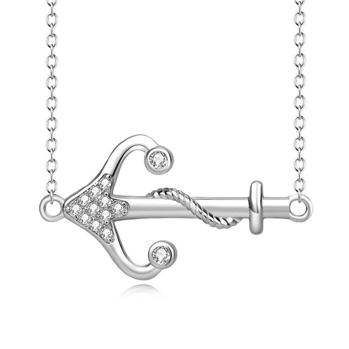 YAFEINI 925 Sterling Silver Anchor Pendant Necklace Crystal CZ Pendant New Fashion Jewelry For Women-JewelryKorner