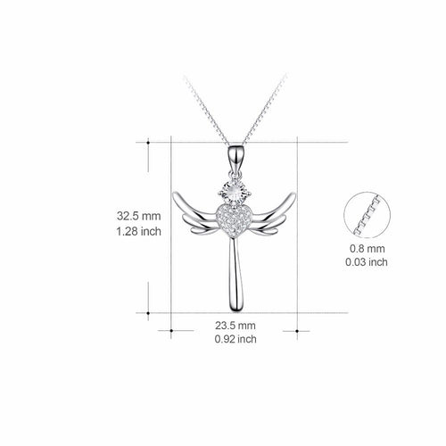 YAFEINI 925 Sterling Silver Cross Pendant Angel With Wings Crystal Heart Pendants Necklaces New Style Jewelry For Women PYX0158-JewelryKorner