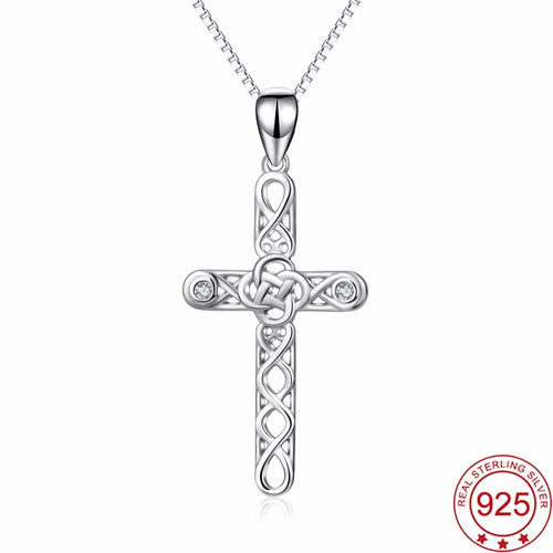 YAFEINI 925 Sterling Silver Cross Pendant Celtic Knot Infinity Love Pendant Necklace Crystal Jewelry For Women PYX0302-JewelryKorner