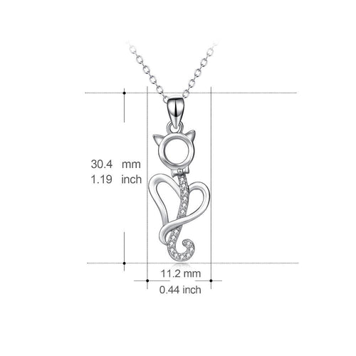 YAFEINI 925 Sterling Silver Cute Cat Love Heart Pendants Necklaces Crystal Tail Lovely Jewelry Gift For Women PYX0060-JewelryKorner