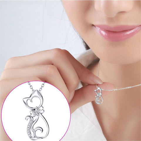 YAFEINI 925 Sterling Silver Fine Jewelry Crystal Bowknot Cat Pendants Necklaces For Women Wholesale Necklace GNX0451-JewelryKorner