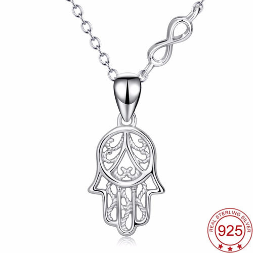 YAFEINI 925 Sterling Silver Hamsa Hand Infinity Love Pendants Necklaces Hand Of Fatima Necklace for Women PYX0187-JewelryKorner