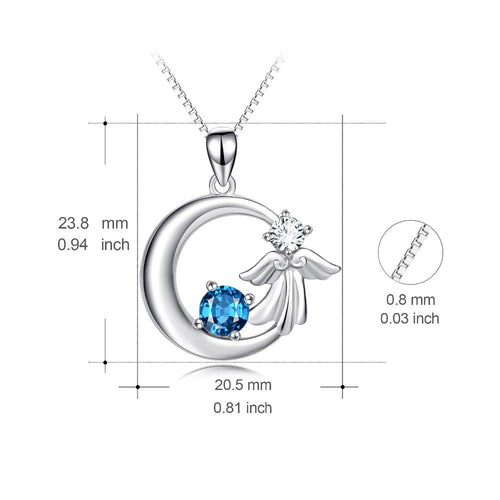 YAFEINI 925 Sterling Silver Little Angel Cherub Necklace Blue White Crystal Pendants Necklaces New Jewelry For Women PYX0159-JewelryKorner