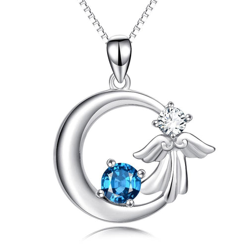 YAFEINI 925 Sterling Silver Little Angel Cherub Necklace Blue White Crystal Pendants Necklaces New Jewelry For Women PYX0159-JewelryKorner