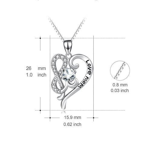 YAFEINI 925 Sterling Silver Love Heart Cubic Zirconia Crystal Pendants Necklaces Love Mom Mother Love Jewelry For Women PYX0073-JewelryKorner