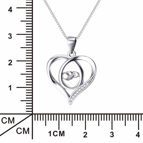 YAFEINI 925 Sterling Silver Love Heart Mom And Child Mother Love Hand In Hand Pendants Necklaces Jewelry For Women GNX10320-B-JewelryKorner