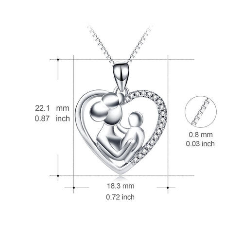 YAFEINI 925 Sterling Silver Love Heart Mom And Child Mother Love Pendant Necklace New Style Jewelry For Women-JewelryKorner