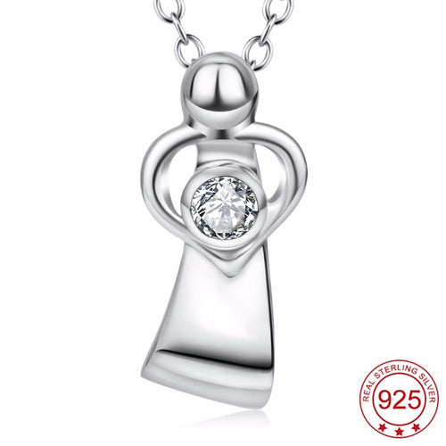 YAFEINI 925 Sterling Silver Love Heart Mother & Child Mother Love Crystal Pendants Necklaces Jewelry For Women PYX0353-JewelryKorner