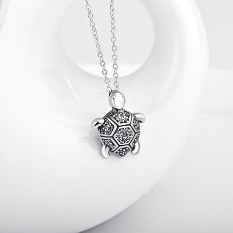 YAFEINI 925 Sterling Silver Vintage Turtle Cubic Zirconia Pendant Necklace Retro Tortoise Jewelry GNX14444-JewelryKorner