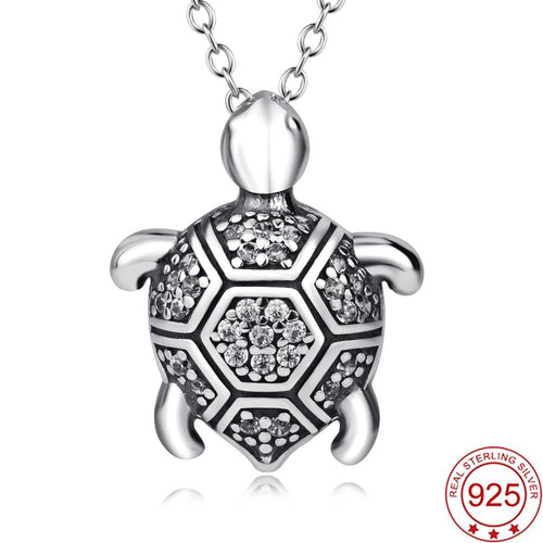 YAFEINI 925 Sterling Silver Vintage Turtle Cubic Zirconia Pendant Necklace Retro Tortoise Jewelry GNX14444-JewelryKorner