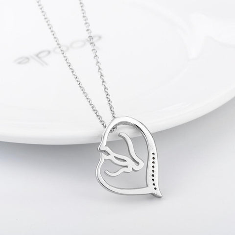 YAFEINI Brand Wholesale 925 Sterling Silver Colar CZ Heart Pendants Necklaces Fashion Jewelry Mother Child Horse Choker GNX0486-JewelryKorner