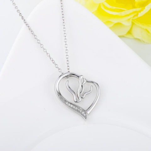 YAFEINI Brand Wholesale 925 Sterling Silver Colar CZ Heart Pendants Necklaces Fashion Jewelry Mother Child Horse Choker GNX0486-JewelryKorner
