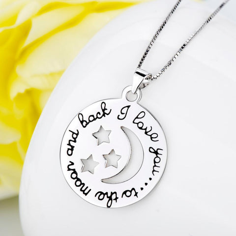 YAFEINI I Love You to The Moon and Back Necklace 925 Sterling Silver Moon and Star Print Engraved Necklace For Women GNX8746-JewelryKorner
