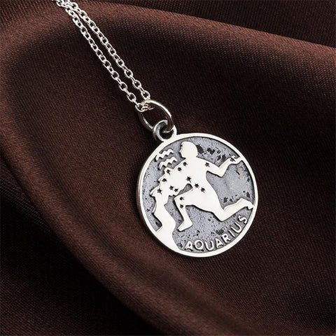 YAFEINI Wholesale Aquarius Jewelry 925 Sterling Silver Round Pendant Necklace For Women Collares GNX8762-JewelryKorner