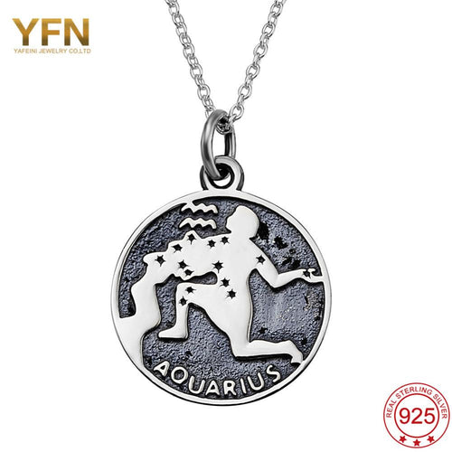YAFEINI Wholesale Aquarius Jewelry 925 Sterling Silver Round Pendant Necklace For Women Collares GNX8762-JewelryKorner