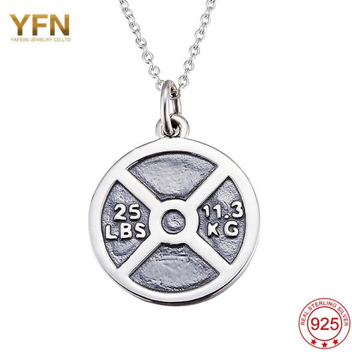 YAFEINIWholesale New 925 Sterling Silver Necklace Fine Jewelry 25LBS 11.3KG Weight Plate Round Pendant Necklace Vintage GNX8776-JewelryKorner