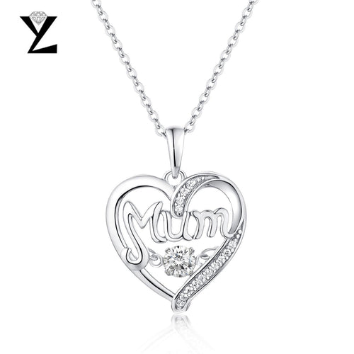 YL Heart-Shaped 925 Sterling Silver Initial Necklaces Pendant Best Gift for Mom Dance Stone Fine Jewelry Mother's Day Gift-JewelryKorner