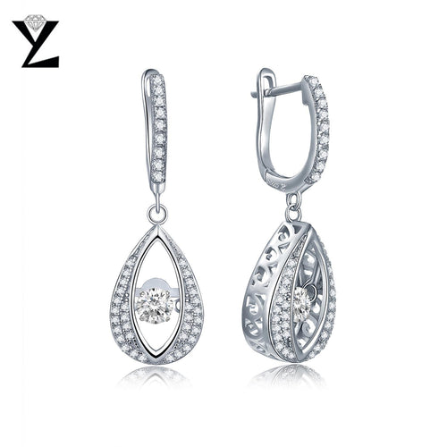 YL Silver 925 Sterling Silver Earrings for Women Wedding Engagement Fine Jewelry with Dancing Topaz Natural Stone Huggie Earring-JewelryKorner