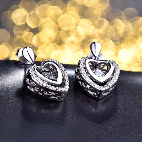 YL Silver 925 Sterling Silver Heart Earrings for Women Love Fine Jewelry Dancing Topaz Stone Wholesale Wedding Drop Earrings-JewelryKorner