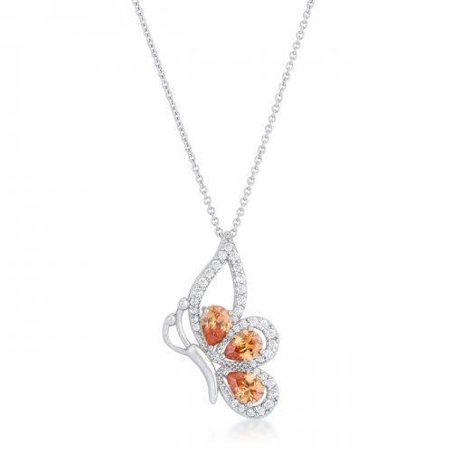 Karen 2.8ct Champagne Cz Rhoidum Butterfly Drop Necklace (pack of 1 ea)-JewelryKorner-com