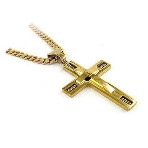 Keepsake Cross Pendant With A Curb Chain For Men 18kt Gold Plated-JewelryKorner-com