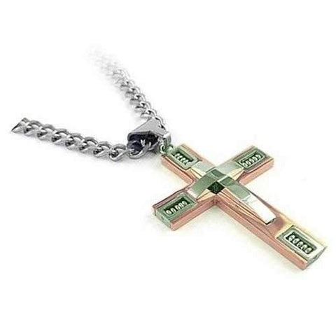 Keepsake Cross Pendant With A Curb Chain For Men 18kt Gold Plated-JewelryKorner-com