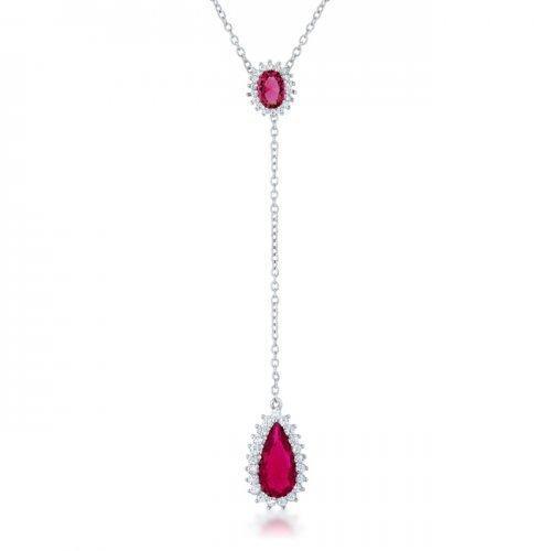 Lara 5.8ct Ruby Cz Rhodium Classic Drop Lariat Necklace (pack of 1 ea)-JewelryKorner-com