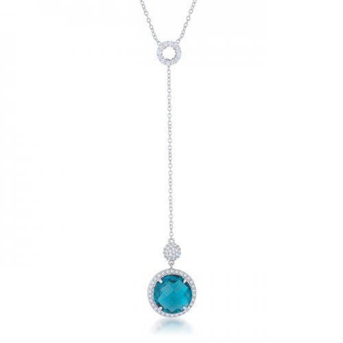 Lori 10.9ct Aqua Cz Rhodium Classic Drop Lariat Necklace (pack of 1 ea)-JewelryKorner-com