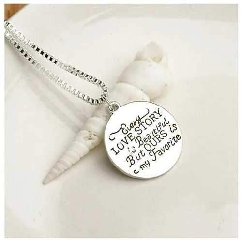 Love Quote Pendant and Chain Necklace-JewelryKorner-com