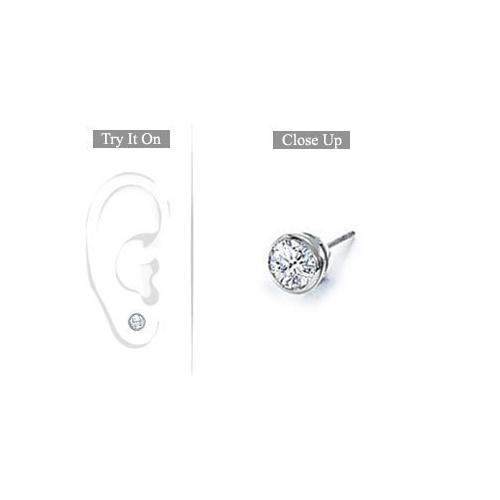 Mens 14K White Gold : Bezel-Set Round Diamond Stud Earrings 0.25 CT. TW.-JewelryKorner-com