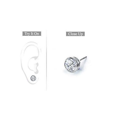 Mens 14K White Gold : Bezel-Set Round Diamond Stud Earrings 0.50 CT. TW.-JewelryKorner-com