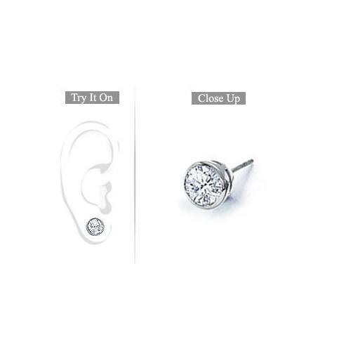 Mens 14K White Gold : Bezel-Set Round Diamond Stud Earrings 0.75 CT. TW.-JewelryKorner-com