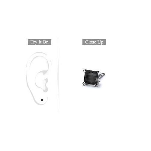 Mens 14K White Gold : Princess Cut Black Diamond Stud Earring - 0.25 CT. TW.-JewelryKorner-com