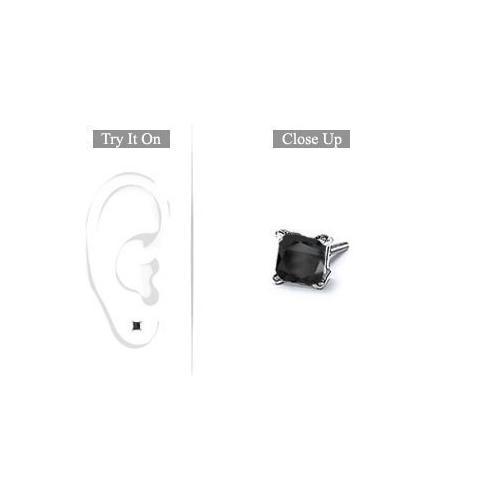 Mens 14K White Gold : Princess Cut Black Diamond Stud Earring - 0.50 CT. TW.-JewelryKorner-com