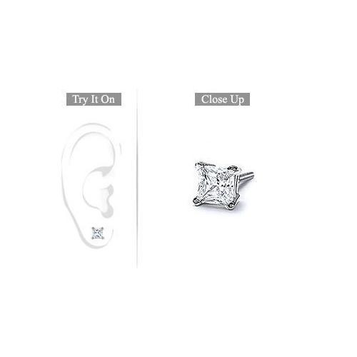 Mens 14K White Gold : Princess Cut Diamond Stud Earring - 0.75 CT. TW.-JewelryKorner-com