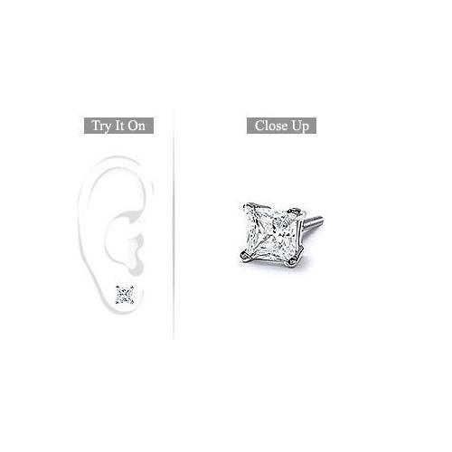 Mens 14K White Gold : Princess Cut Diamond Stud Earring - 1.00 CT. TW.-JewelryKorner-com
