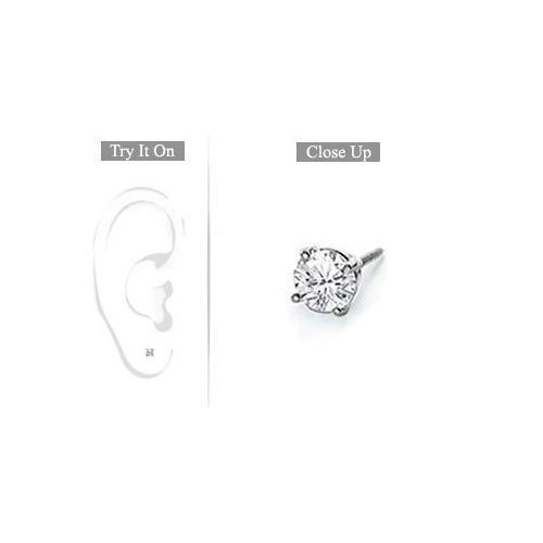 Mens 14K White Gold : Round Diamond Stud Earring - 0.15 CT. TW.-JewelryKorner-com