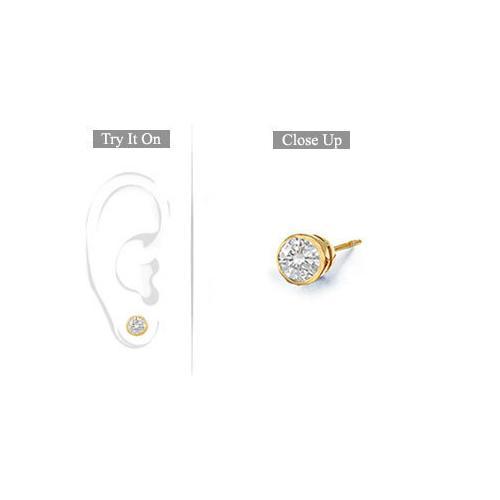 Mens 14K Yellow Gold : Bezel-Set Round Diamond Stud Earrings 0.25 CT. TW.-JewelryKorner-com