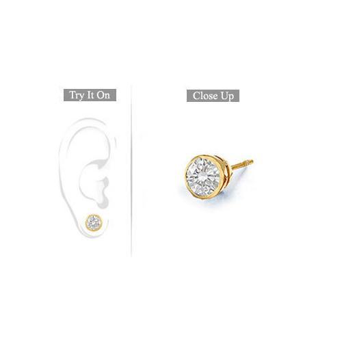 Mens 14K Yellow Gold : Bezel-Set Round Diamond Stud Earrings 0.75 CT. TW.-JewelryKorner-com
