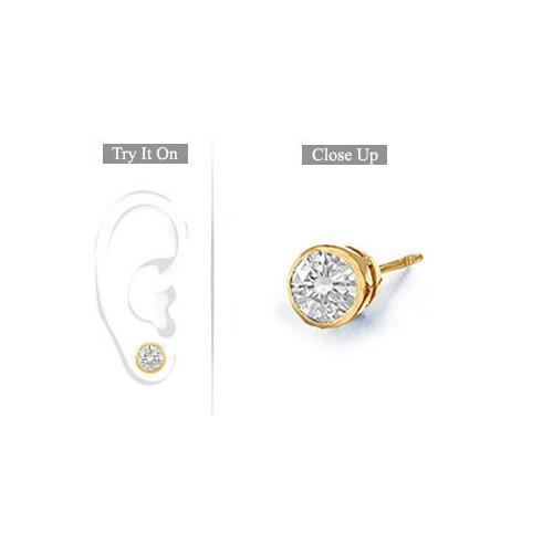 Mens 14K Yellow Gold : Bezel-Set Round Diamond Stud Earrings 1.00 CT. TW.-JewelryKorner-com
