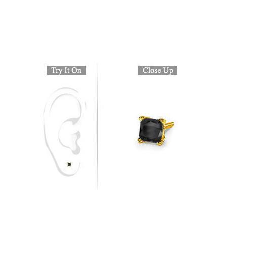Mens 14K Yellow Gold : Princess Cut Black Diamond Stud Earring - 0.25 CT. TW.-JewelryKorner-com