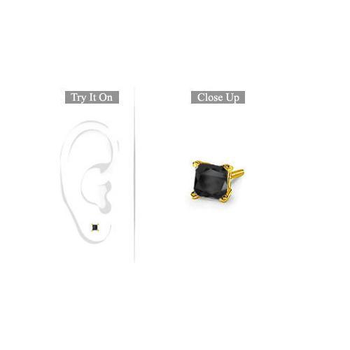 Mens 14K Yellow Gold : Princess Cut Black Diamond Stud Earring - 0.50 CT. TW.-JewelryKorner-com