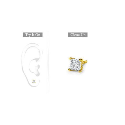 Mens 14K Yellow Gold : Princess Cut Diamond Stud Earring - 0.25 CT. TW.-JewelryKorner-com